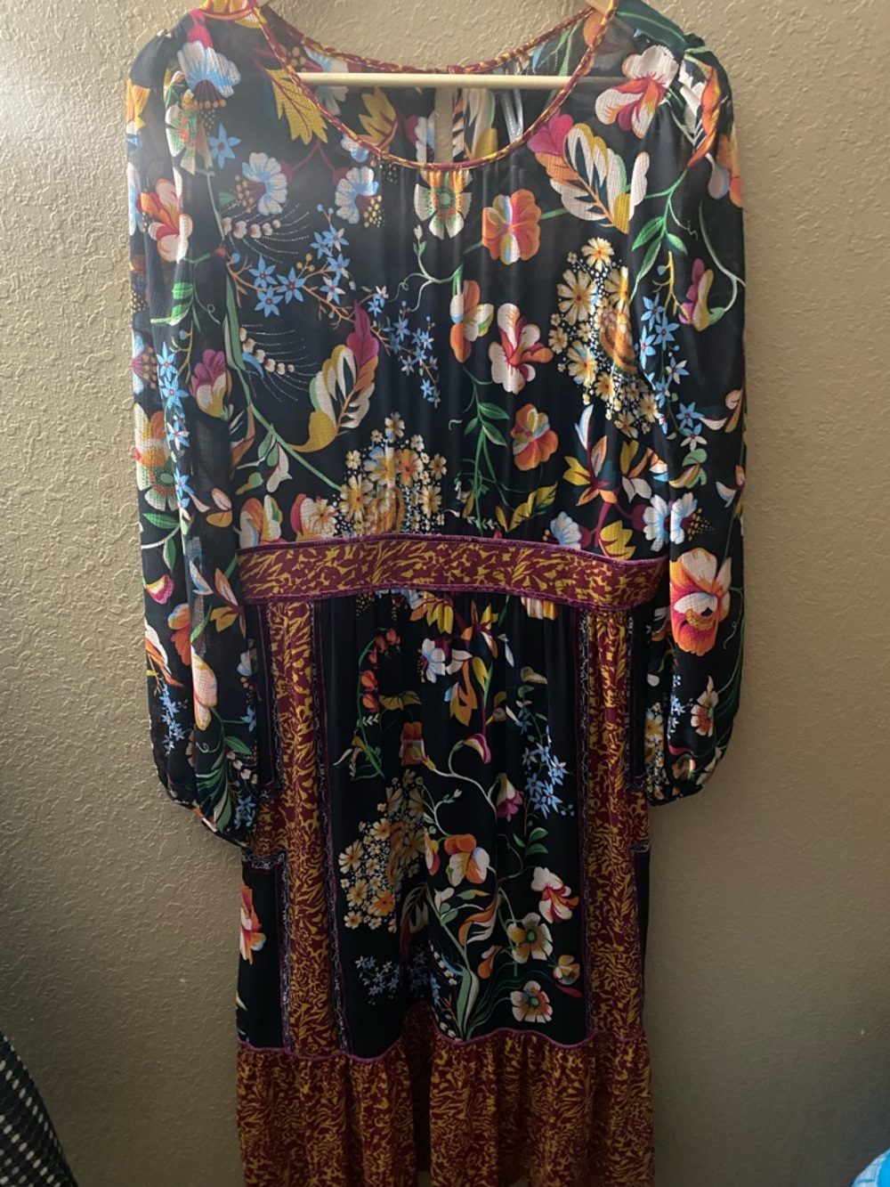 Anthropologie Black Floral Maxi Dress with Multicolor Blooms